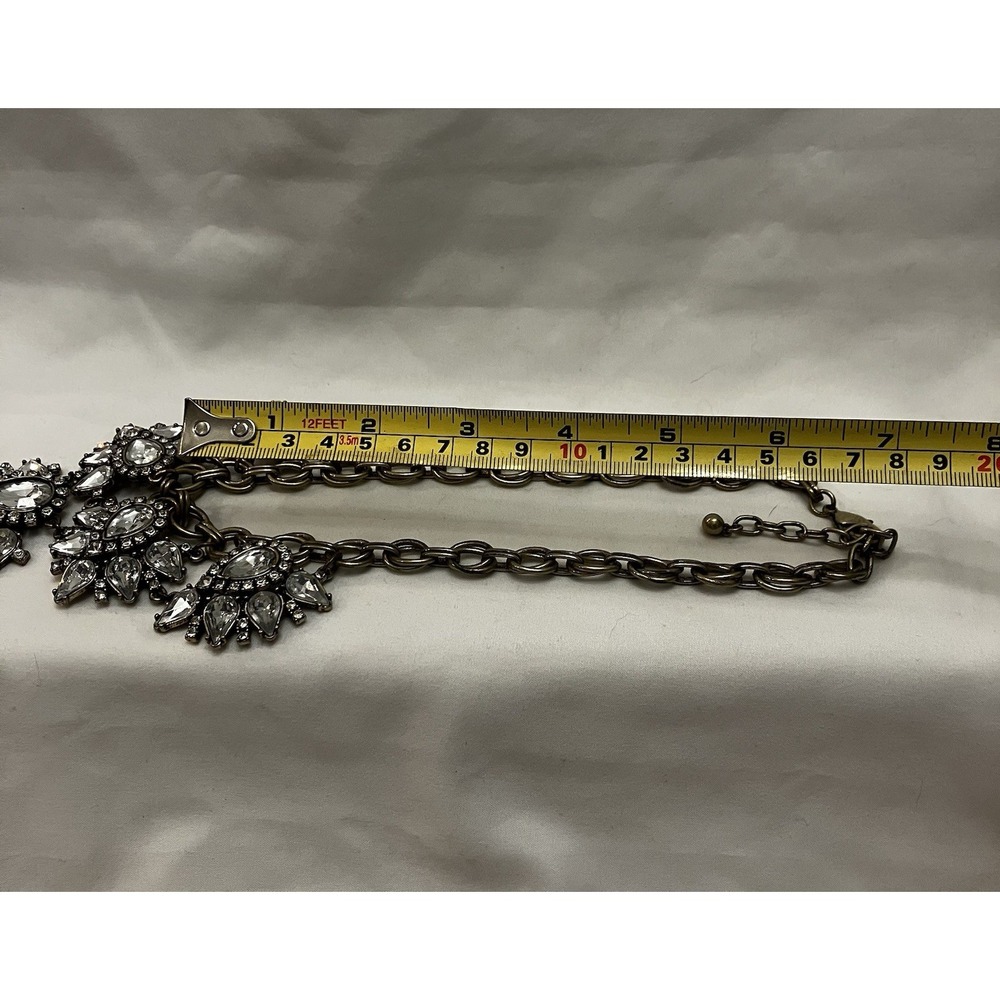 Teardrop Rhinestone Crystal Statement Necklace Antiqued Gold Tone Hollywood Glam - Picture 8 of 9